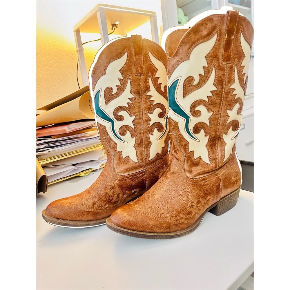 Matisse Stampede 2 Western Cowboy Boots Brown Turquoise Women’s 8.5 - Picture 12 of 16